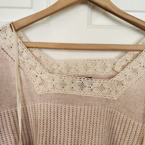 Pol Oversized Pink Babydoll Sweater Size Small Knit Lace Feminine Romantic - Picture 9 of 11